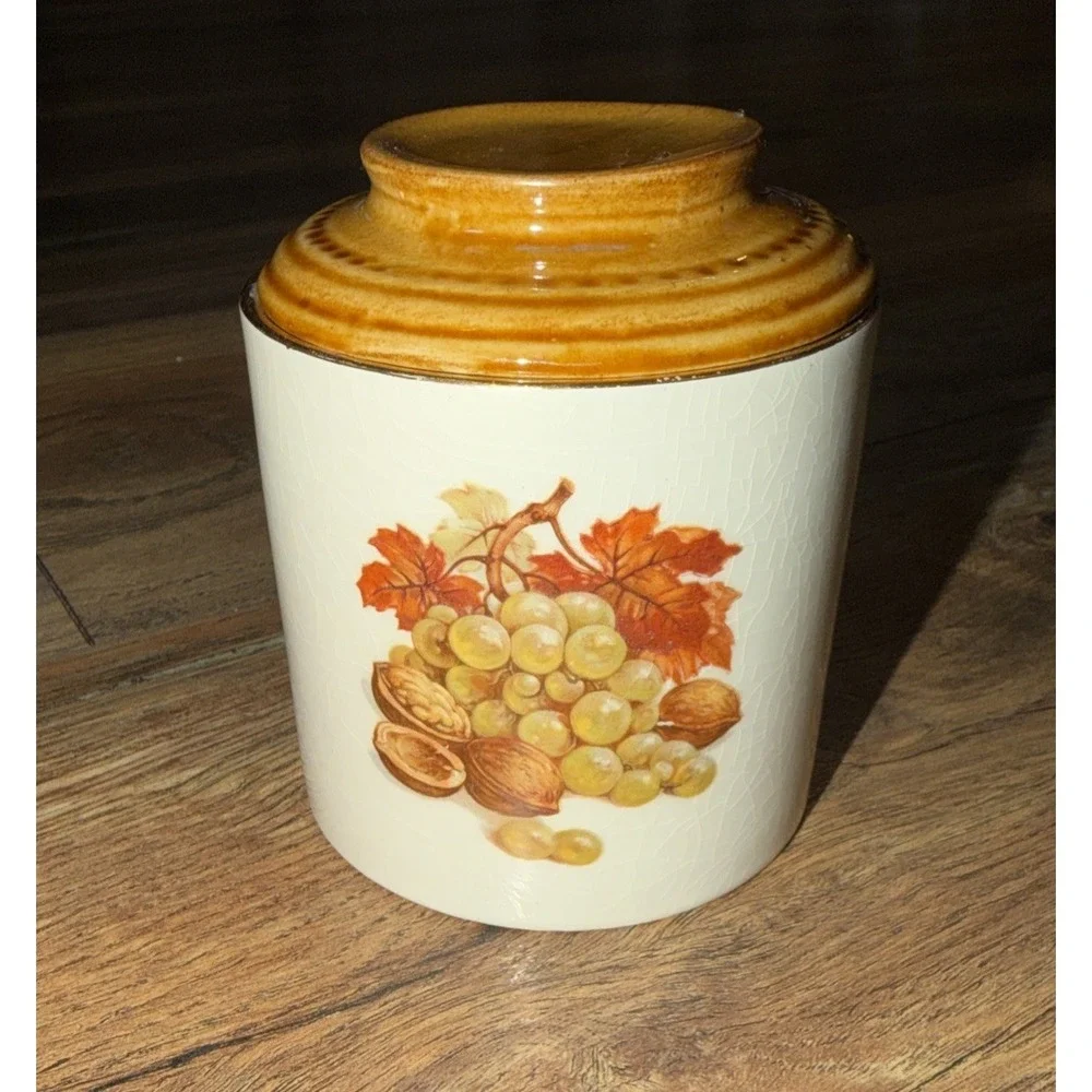 Vtg Crown Devon Staffordshire England Ceramic Container Orange‎ Beige Fruit Nuts